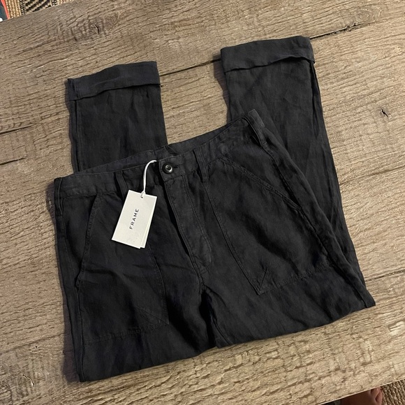 FRAME Le Beau Linen Pants. - Picture 6 of 7